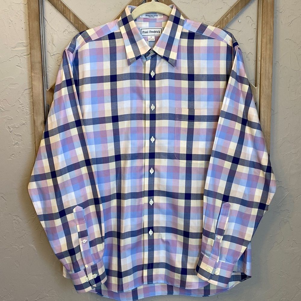 Paul Fredrick Non-Iron 100% Cotton Mens Medium Button Down Dress Shirt